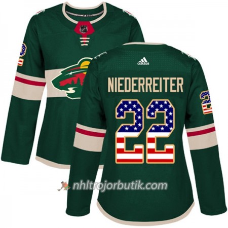 Dame Ishockey Minnesota Wild Tröja Nino Niederreiter 22 Adidas 2017-2018 Grön USA Flag Fashion Authentic
